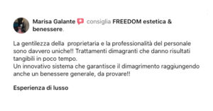 Cosa dicono di Freedom: centro estetico padova. Trova un estetista a padova per ceretta brasiliana, manicure, smalto semipermanente, pulizia viso e trattamenti di bellezza